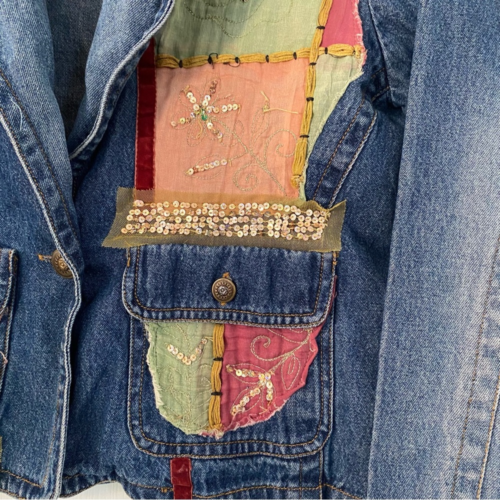 Colorful Patchwork Denim Jacket Western Core - image 2